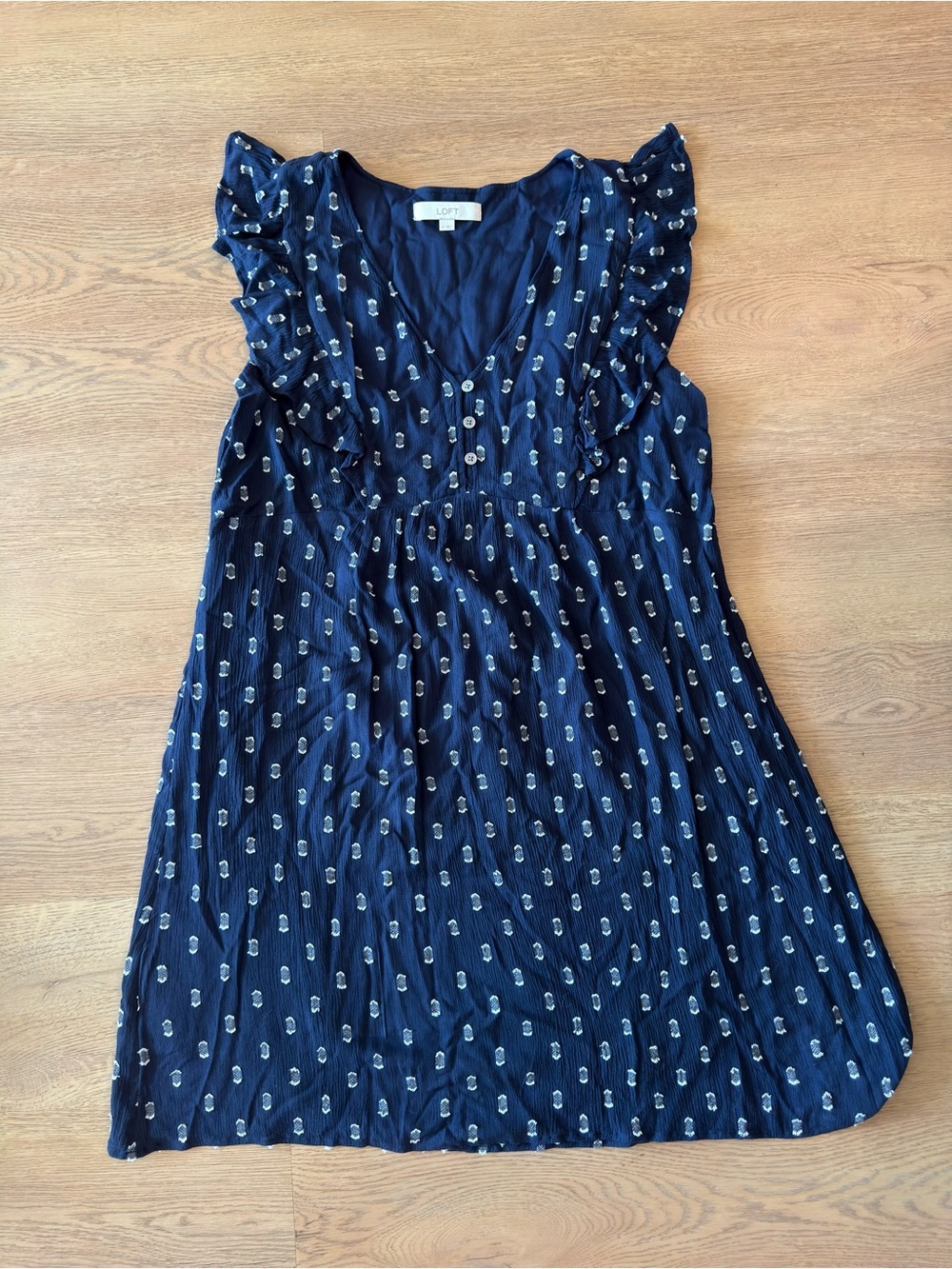LOFT Navy Dress with Cream Floral Dots